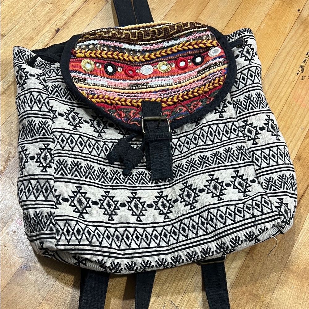 Bohemian Black and Cream Backpack